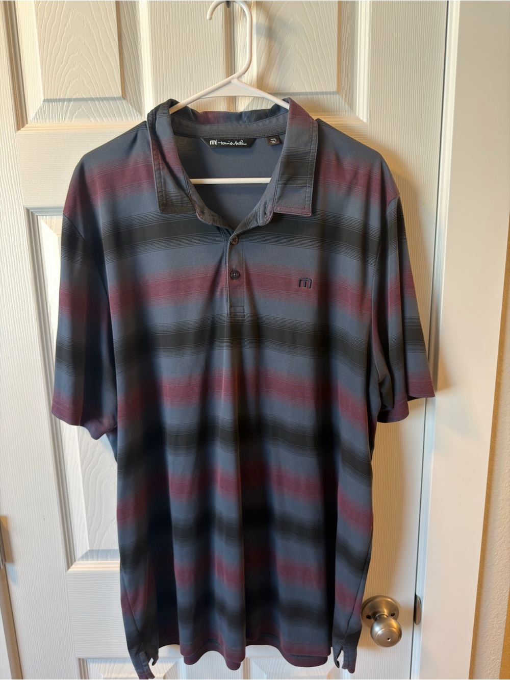 Travis Mathew Men's Striped Polo - Gray & Burgundy